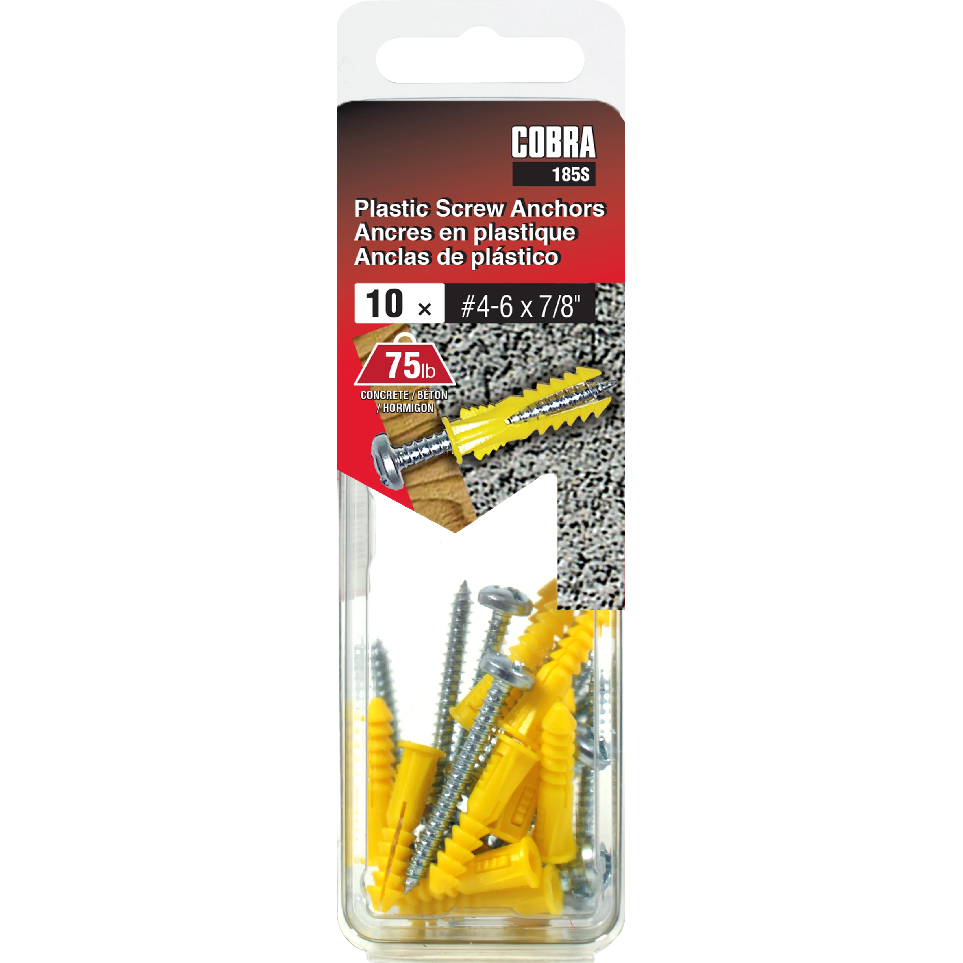 #4-6x7/8" Plastic Screw Anchor w/ Screws, Yellow (10 Pack)