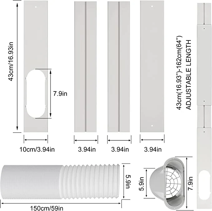 Portable AC Window Vent Kit with 5.9” Exhaust Hose & Coulper, Universal Window Seal for Portable Air Conditioner, Adjustable AC Duct Kit for Sliding Horizontal & Vertical Windows