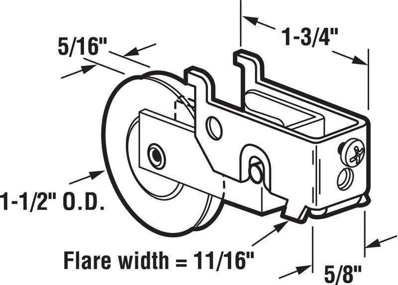 Prime-Line 1-1/2 in. D X 5/16 in. L Plastic/Steel Roller Assembly 1 pk - Image 2