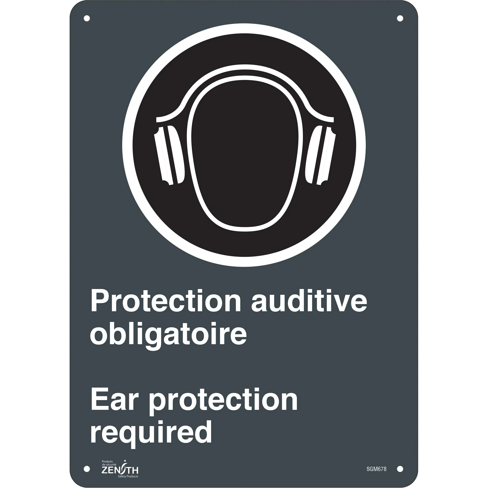 "Protection Auditive Obligatoire - Ear Protection Required" Sign, 14" x 10", Aluminum, Bilingual with Pictogram