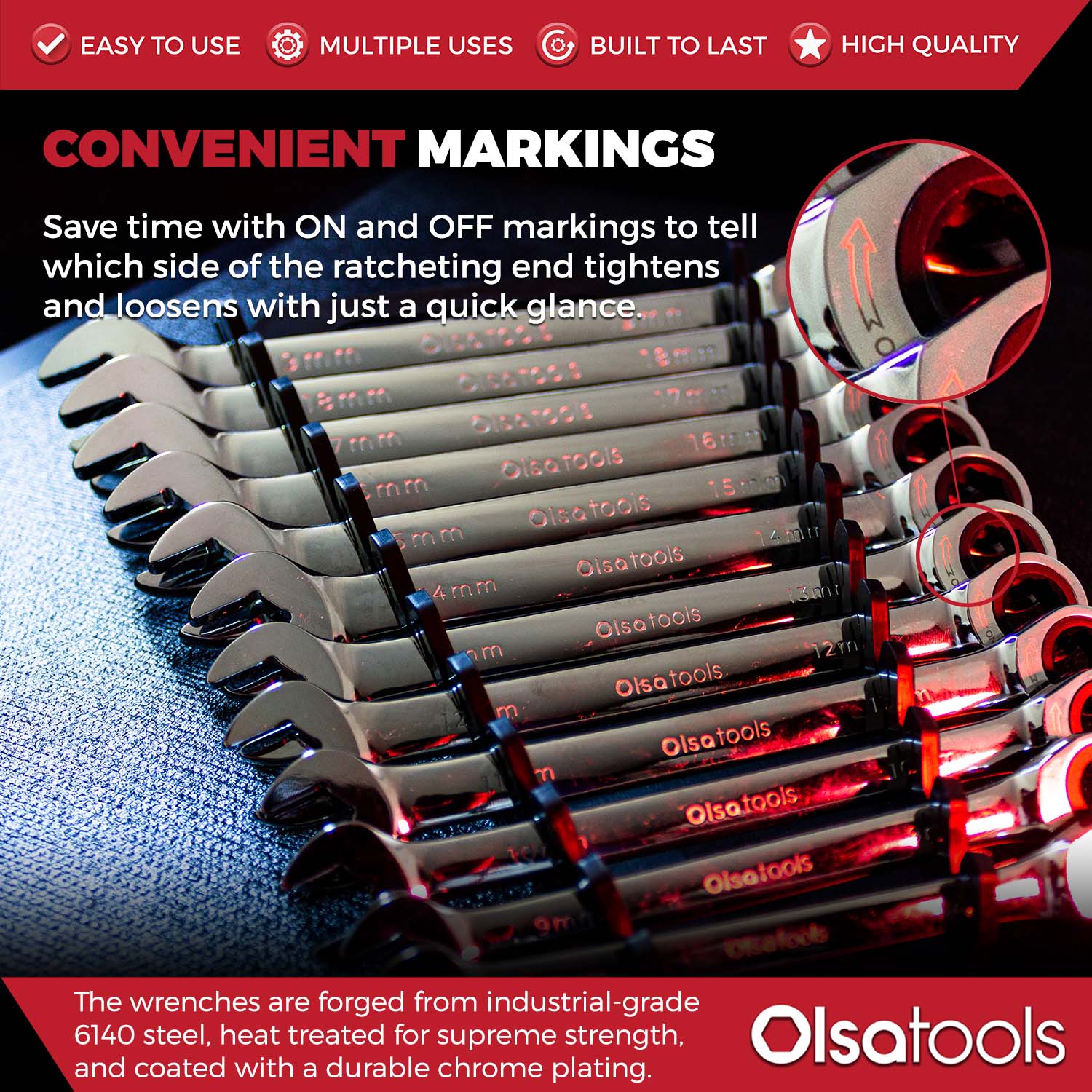 Ratcheting Wrench Set with Magnetic Wrench Organizer - Image 6