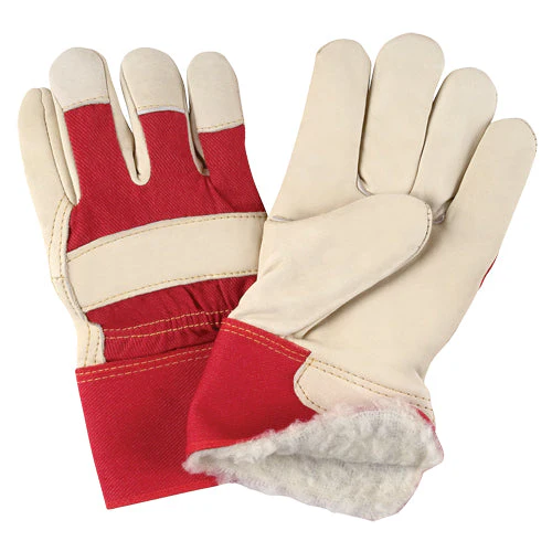 Red & White Premium Winter-Lined Fitters Gloves, Large, Grain Cowhide Palm, Boa Inner Lining - Image 2
