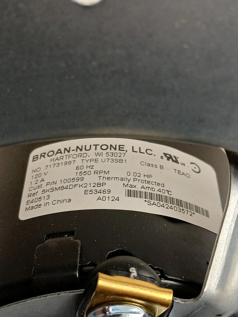 S97017705 Broan Nutone Exhaust Fan Motor & Blower Assembly - Image 5