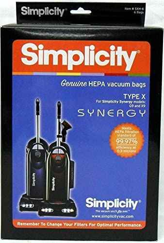 Simplicity Type X HEPA Synergy Vacuum Cleaner Bags 6 Pack Part RXH-6