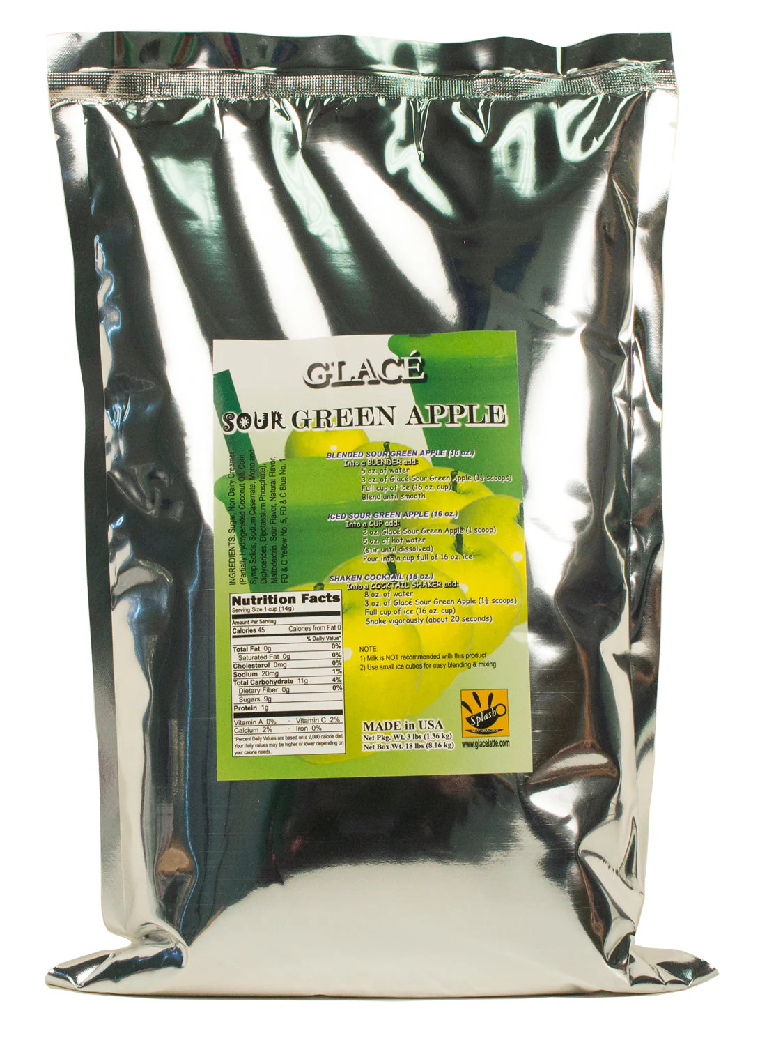 Sour Green Apple 4 in 1 Mix for Bubble Tea, Smoothies, Lattes and Frappes, 3 lbs. Bag (Case 6 x 3 lbs. Bags) - Ships Free Within Canada on Orders Above CAD $199