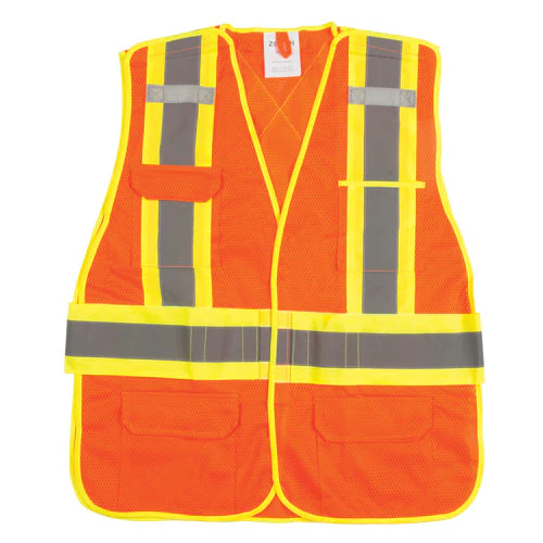 Surveyor's Safety Vest, High Visibility Orange, Large, Polyester - Image 2