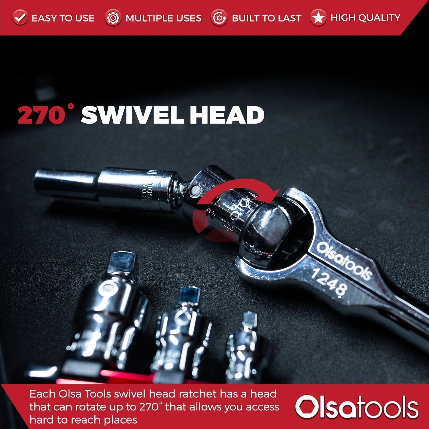 Swivel Head Ratchet - 90 Tooth Round Head - Image 8