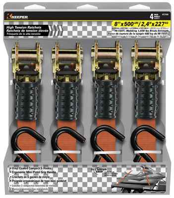 Keeper 1 in. W X 8 ft. L Black/Orange Ratchet Tie Down Strap 500 lb 4 pk - Image 2