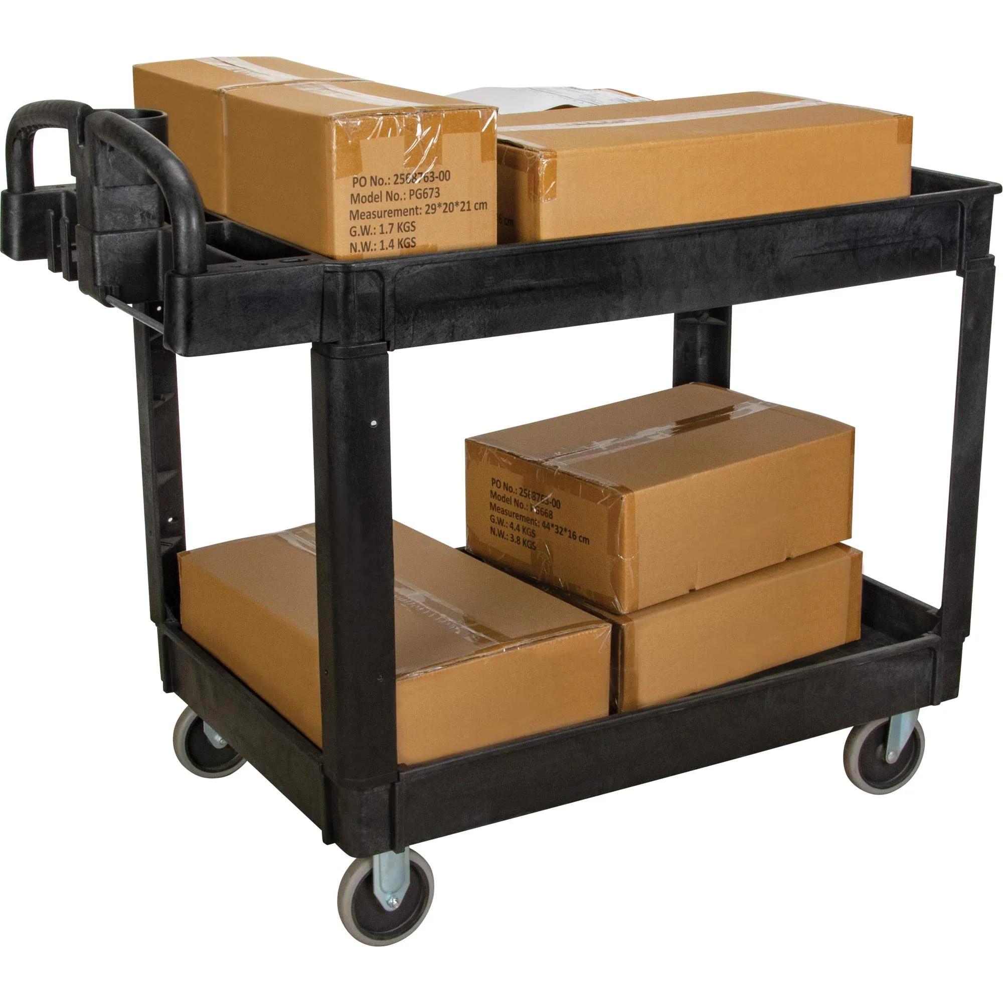 Utility Cart, 2 Tiers, 25-5/8" x 33-1/2" x 43-3/4", 550 lbs. Capacity - Image 2