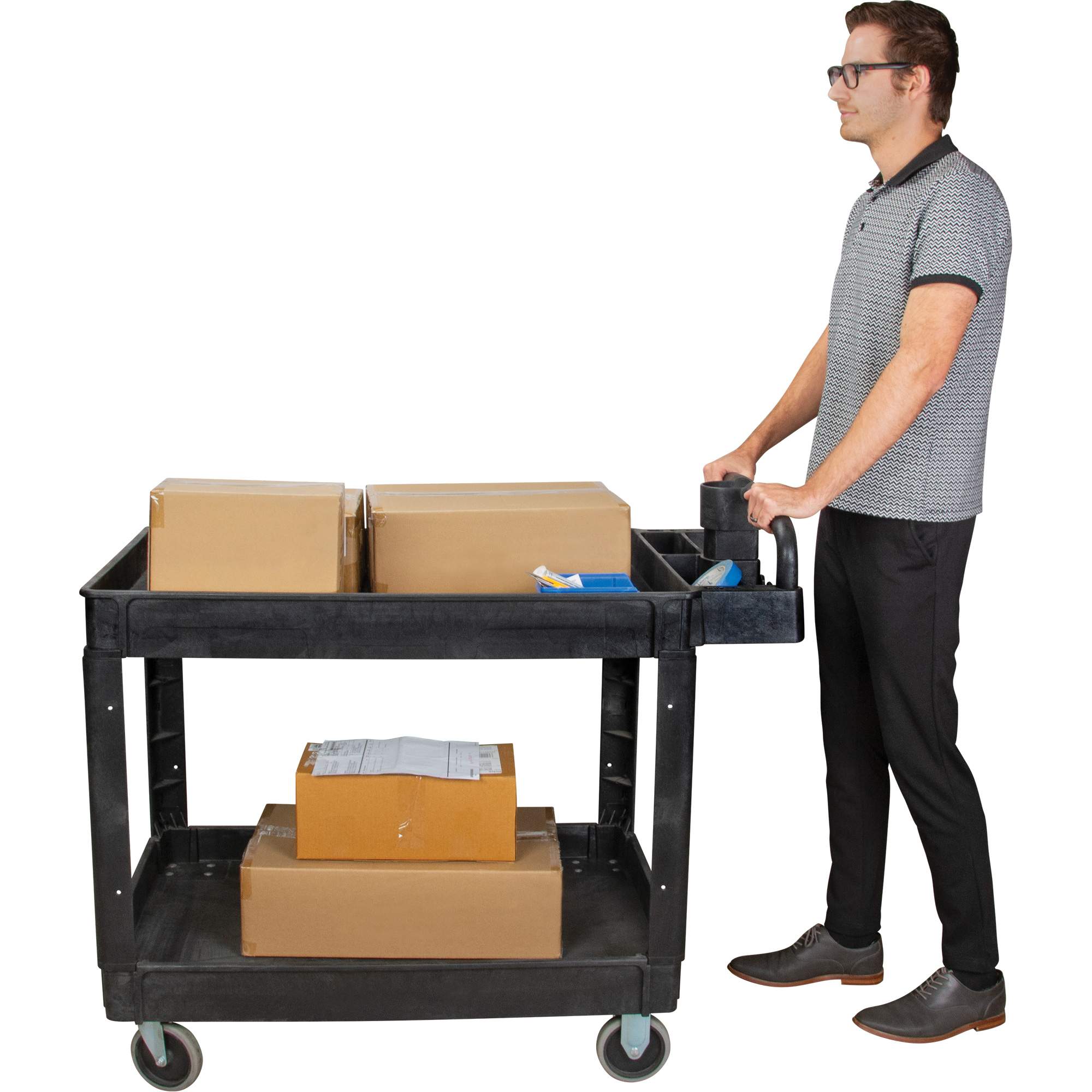 Utility Cart, 2 Tiers, 25-5/8" x 33-1/2" x 43-3/4", 550 lbs. Capacity - Image 3