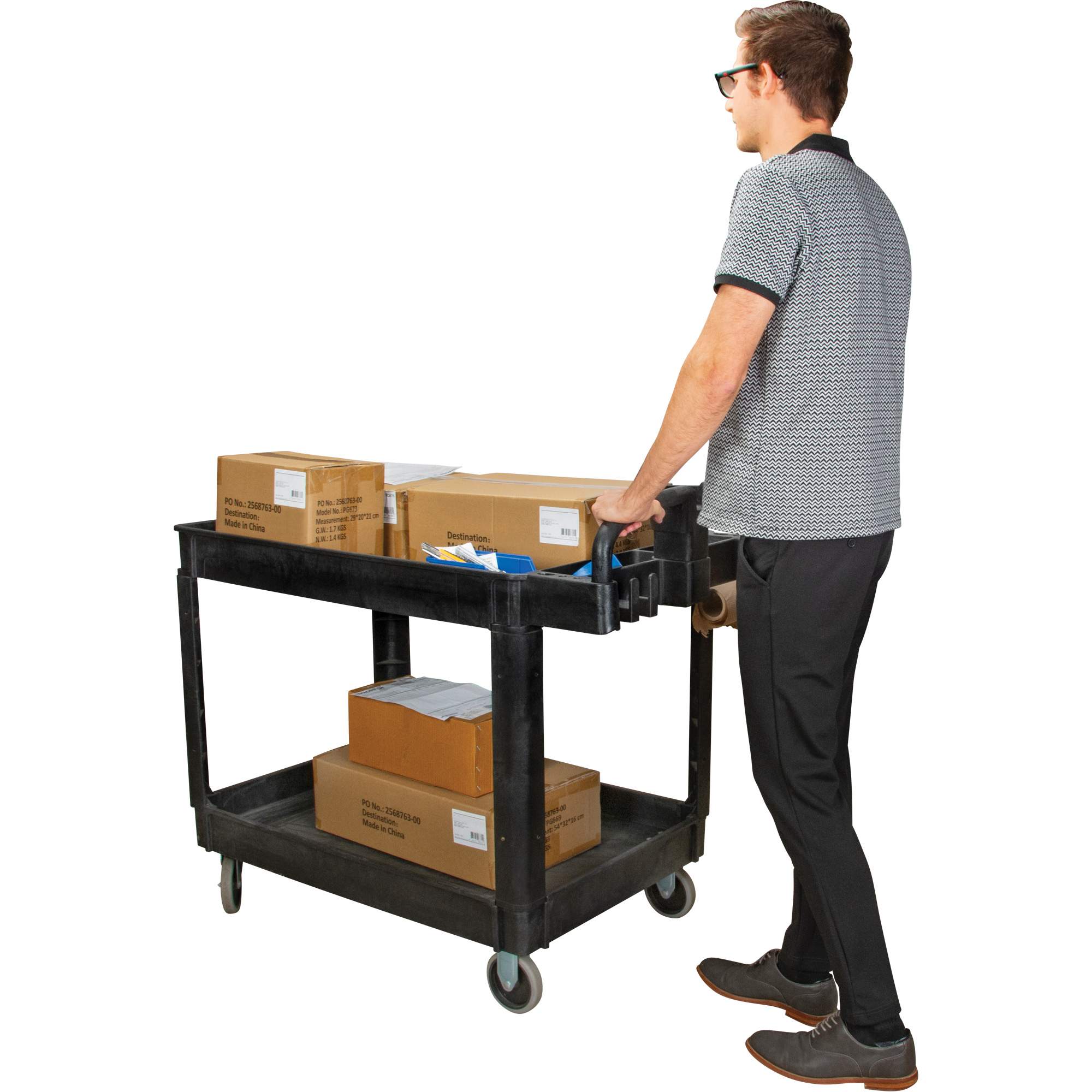 Utility Cart, 2 Tiers, 25-5/8" x 33-1/2" x 43-3/4", 550 lbs. Capacity - Image 4
