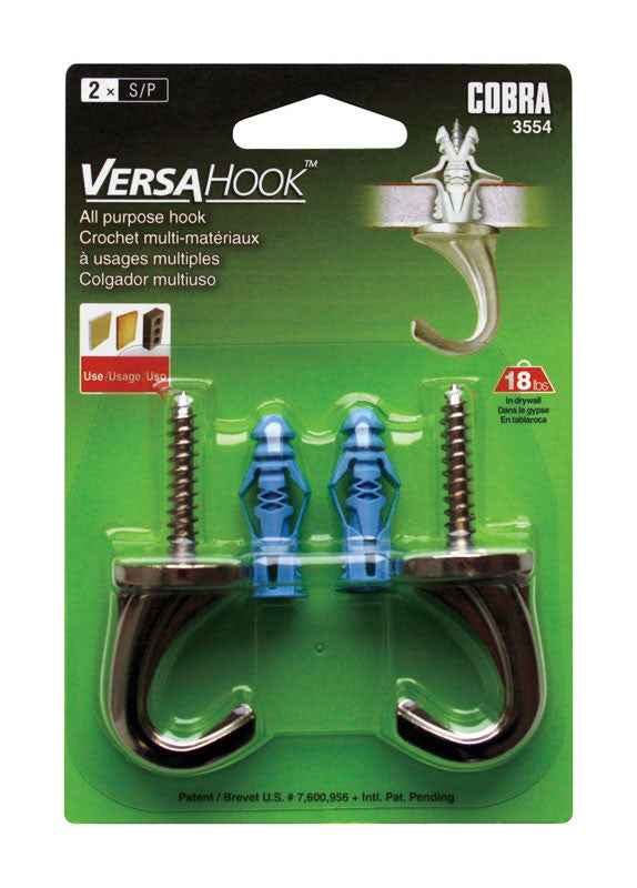 Cobra Brushed Nickel Silver Steel Small Plant Hook 18 lbs. Capacity 2-1/2 L in. (Pack of 5) - Image 2