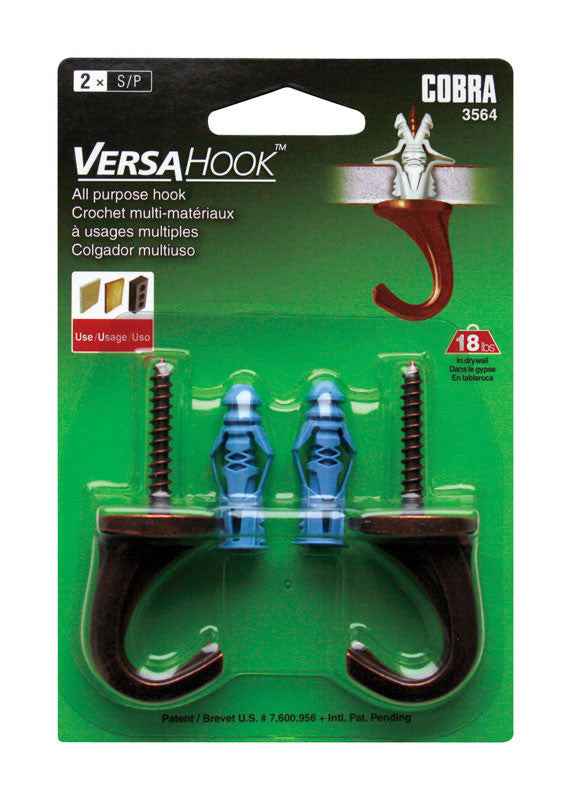Cobra VersaHook Bronze Brown Self-Drilling Zinc All Purpose Hanger 20 lbs. Capacity (Pack of 5) - Image 2
