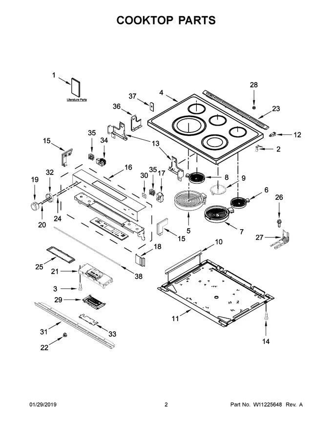 W10814038 Range Main Cooktop Glass