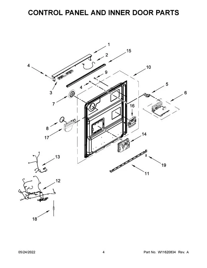 W11413963 Dishwasher Control Panel (replaces W11109120, W11346535, W11491722) - Image 2