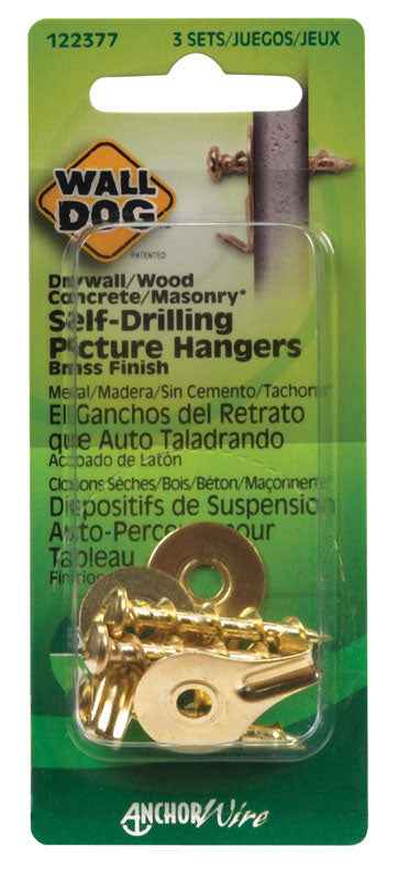 Hillman WALL DOG Brass-Plated Gold Self-Drilling Picture Hanger 50 lb. 3 pk (Pack of 10) - Image 3