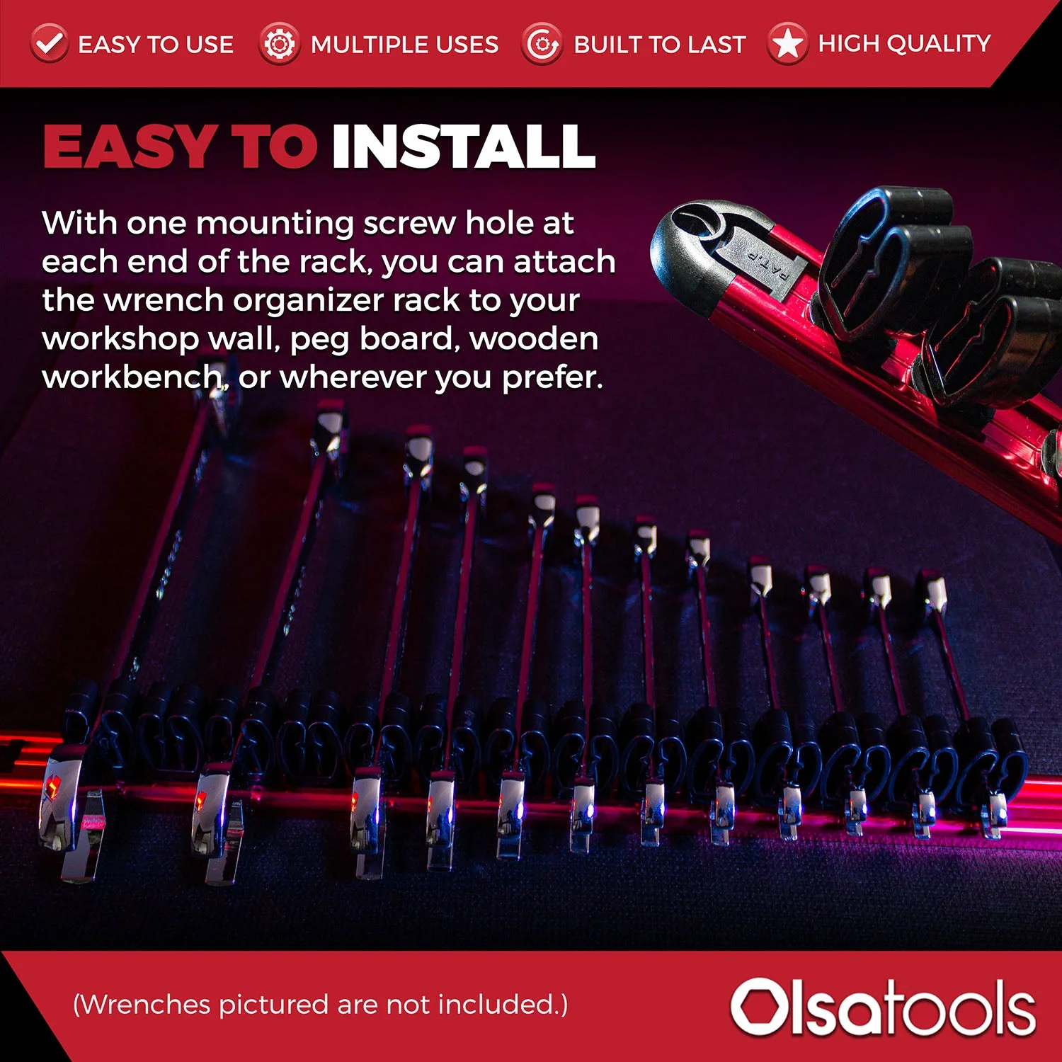 Wall Mount Wrench Organizer With Rotating Clips - Image 11