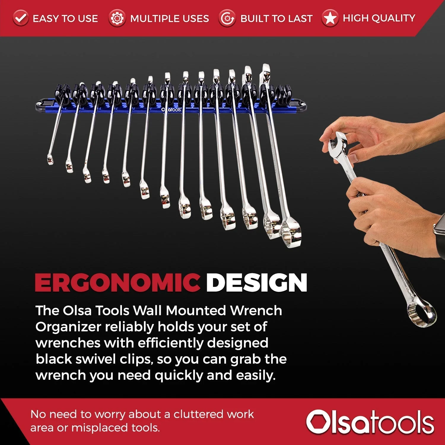 Wall Mount Wrench Organizer With Rotating Clips - Image 3