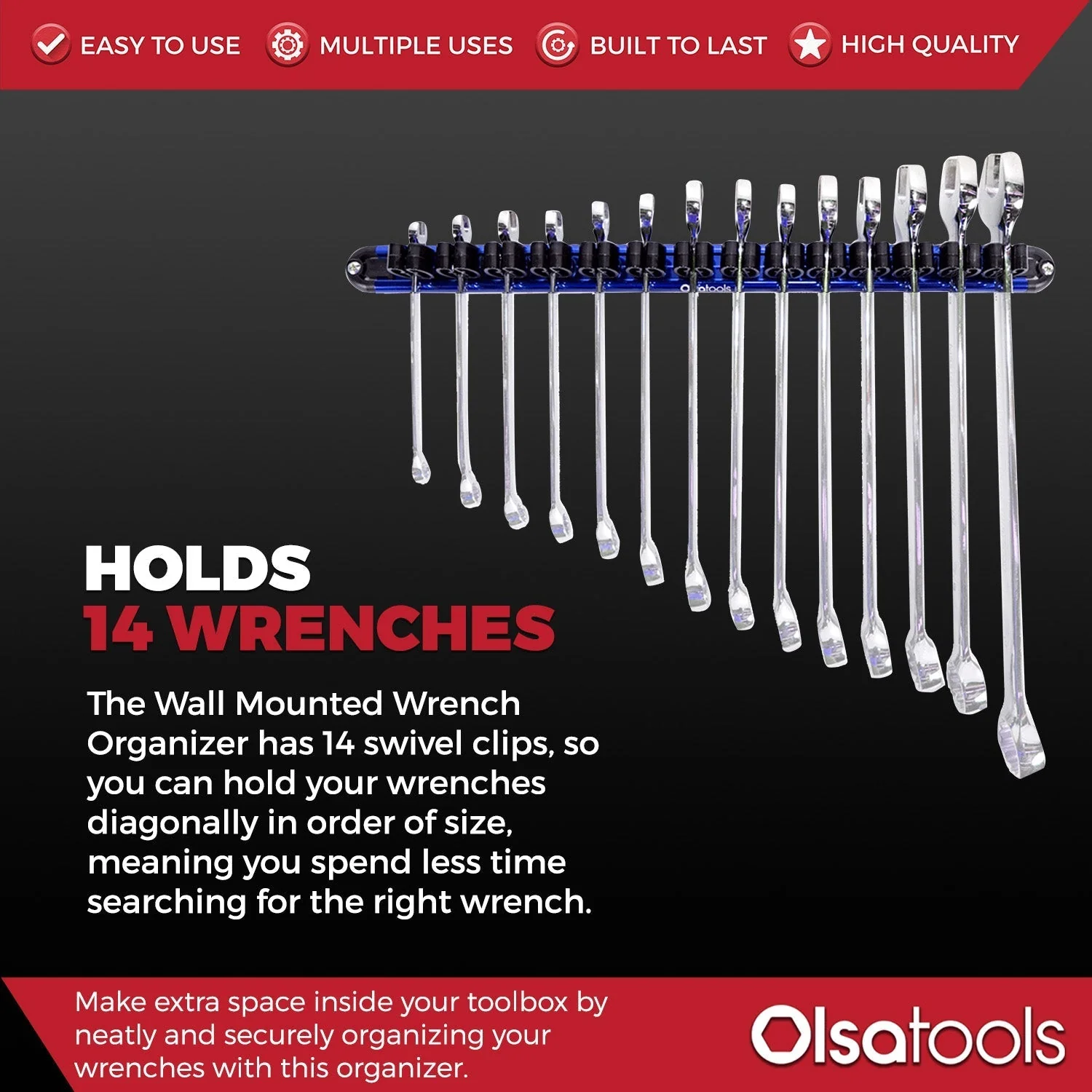 Wall Mount Wrench Organizer With Rotating Clips - Image 4