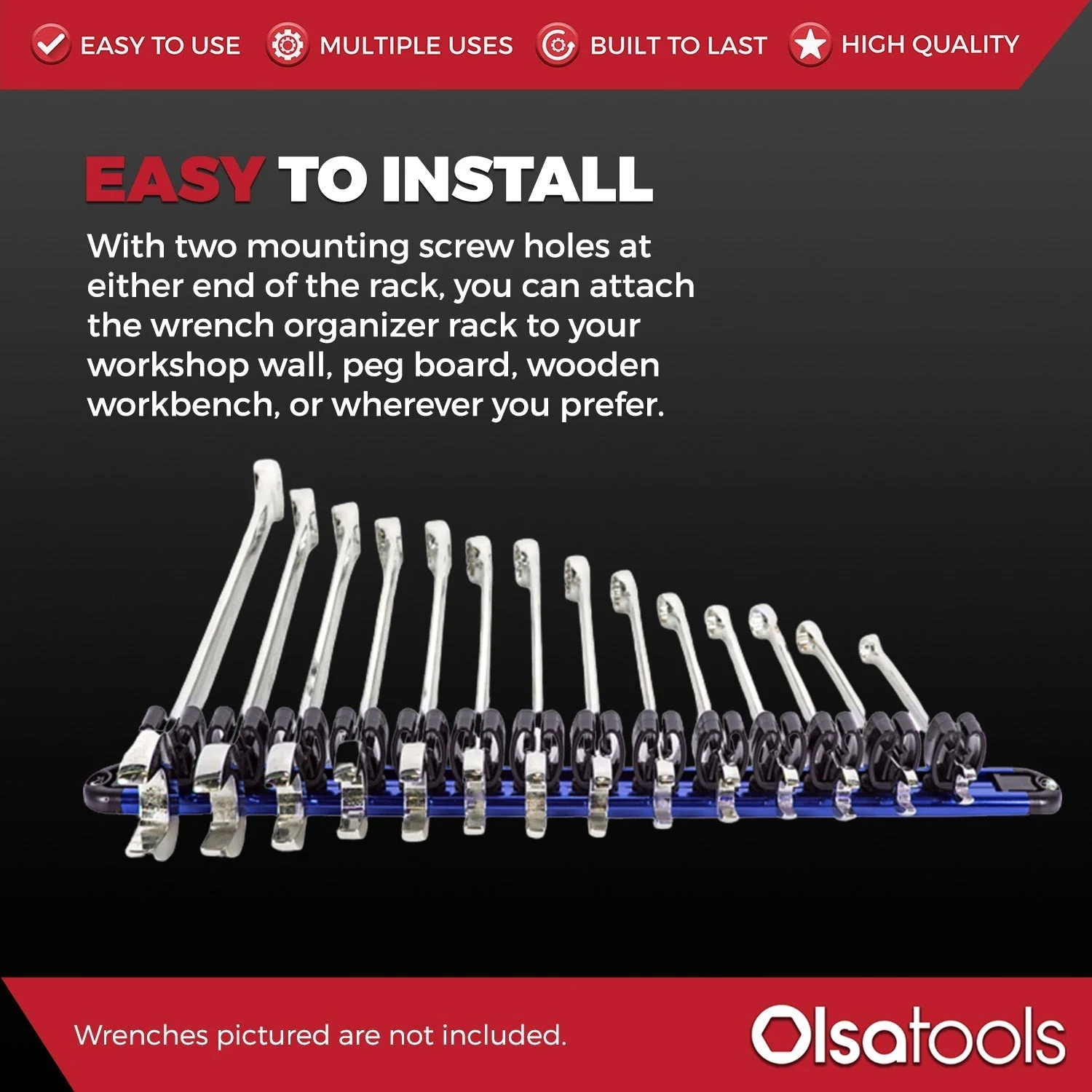 Wall Mount Wrench Organizer With Rotating Clips - Image 6