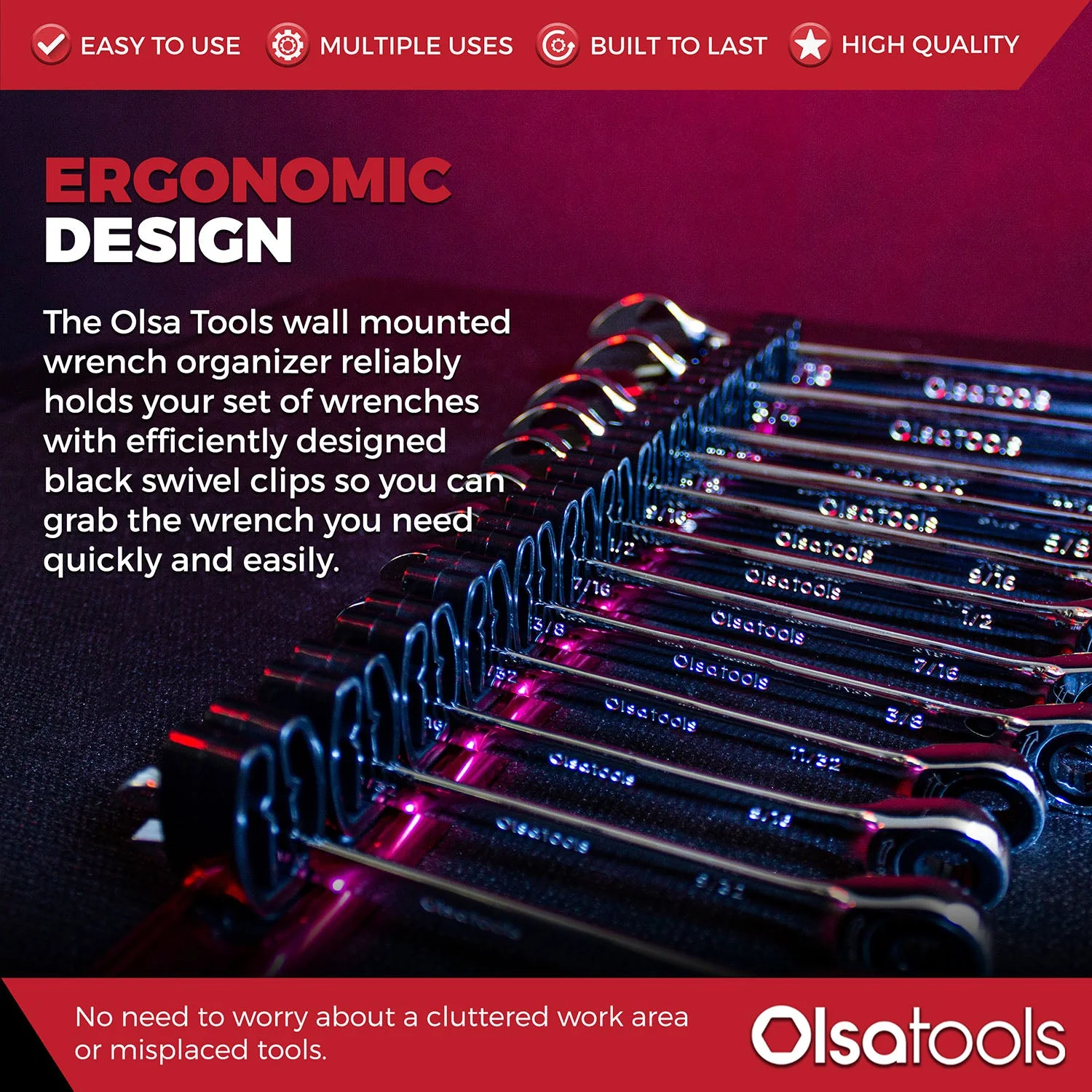 Wall Mount Wrench Organizer With Rotating Clips - Image 8