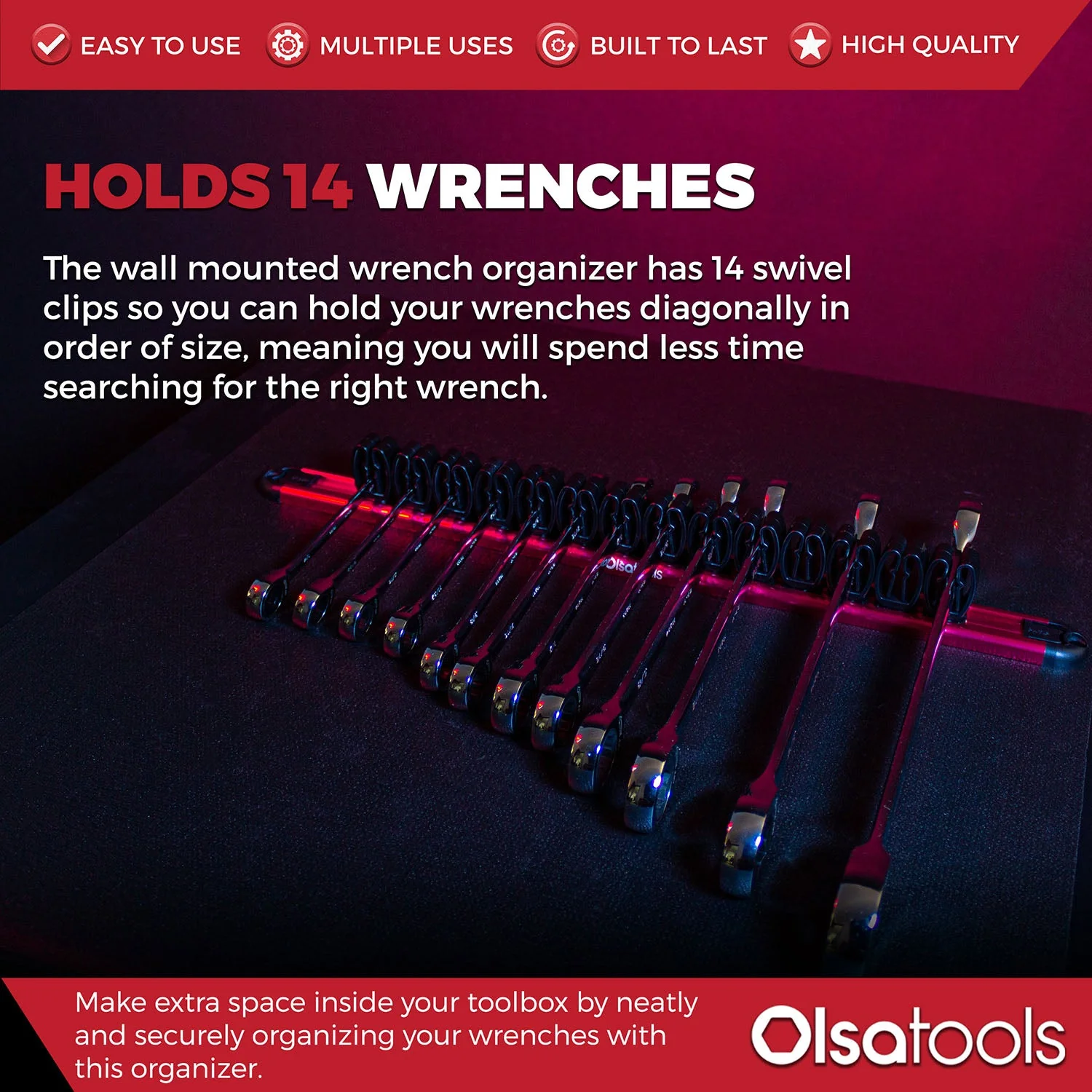 Wall Mount Wrench Organizer With Rotating Clips - Image 9