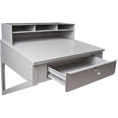 Wall-Mounted Shop Desk, 34-1/2" W x 28" D x 31" H, Grey - Image 3