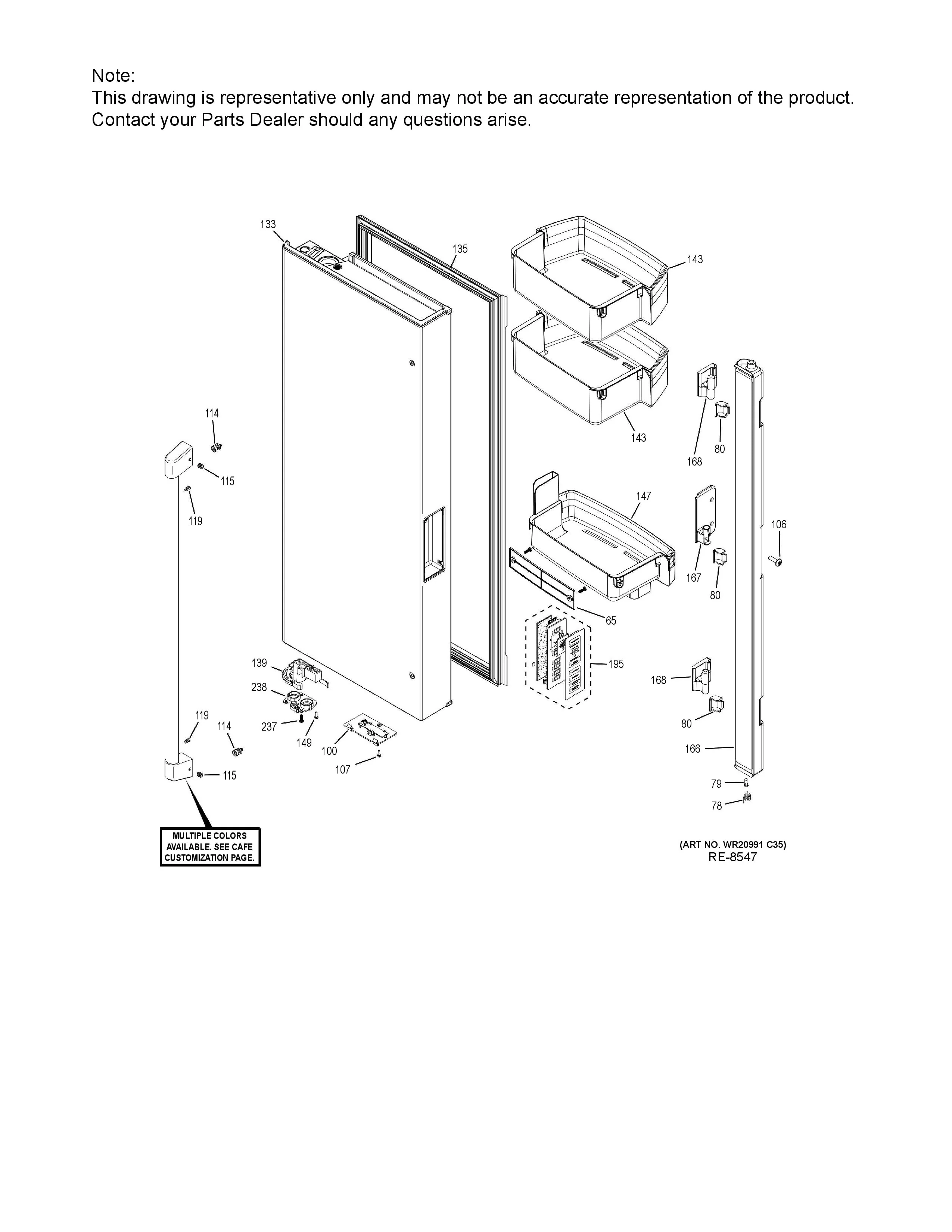 WG03F08882 Refrigerator Left Hand Door, Matte White
