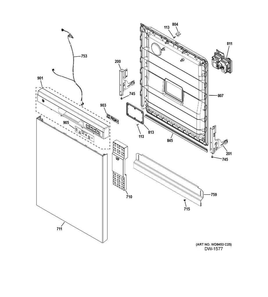 WG04F12379 Dishwasher Control Panel Assembly, White - Image 6