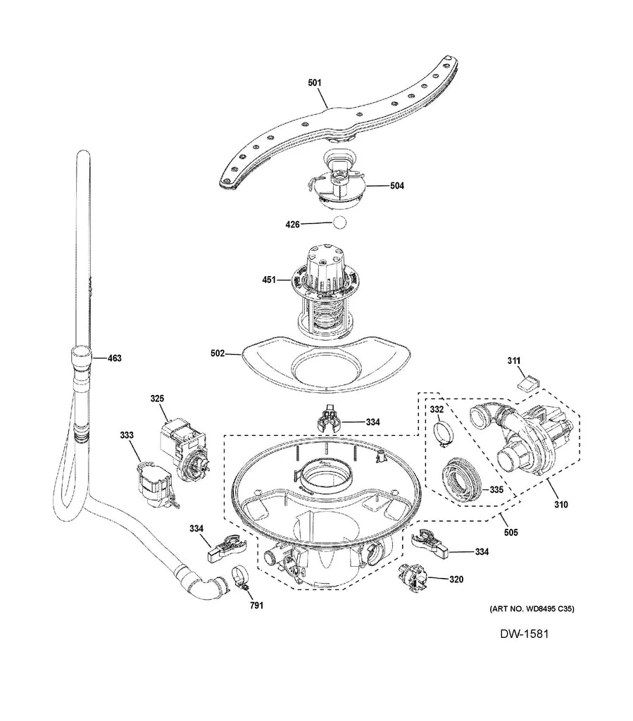 WG04F12480 Dishwasher Main Wash Pump Assembly - Image 5