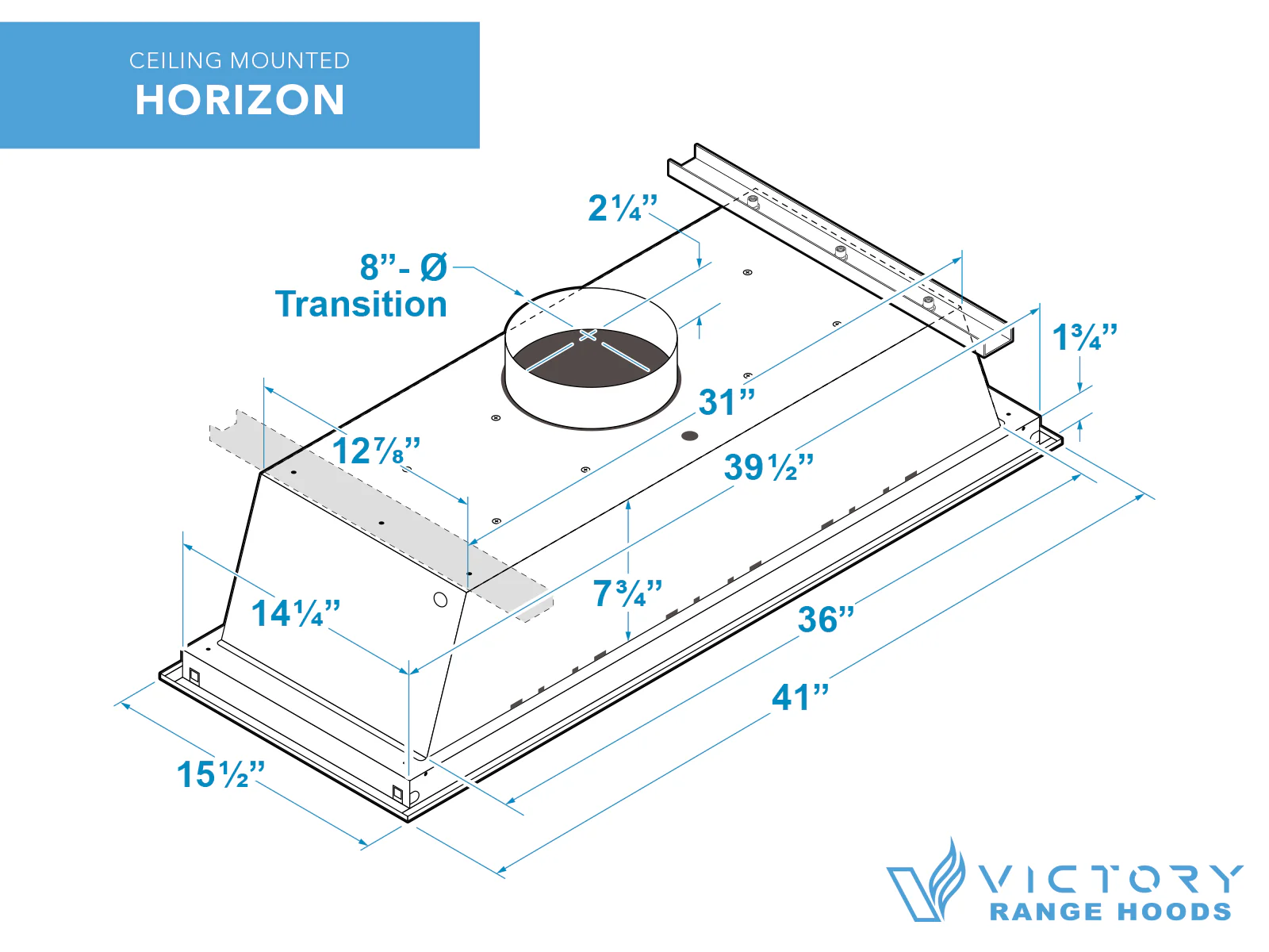 White 900 CFM Flush Ceiling Mount Range Hood - VICTORY Horizon - Image 5