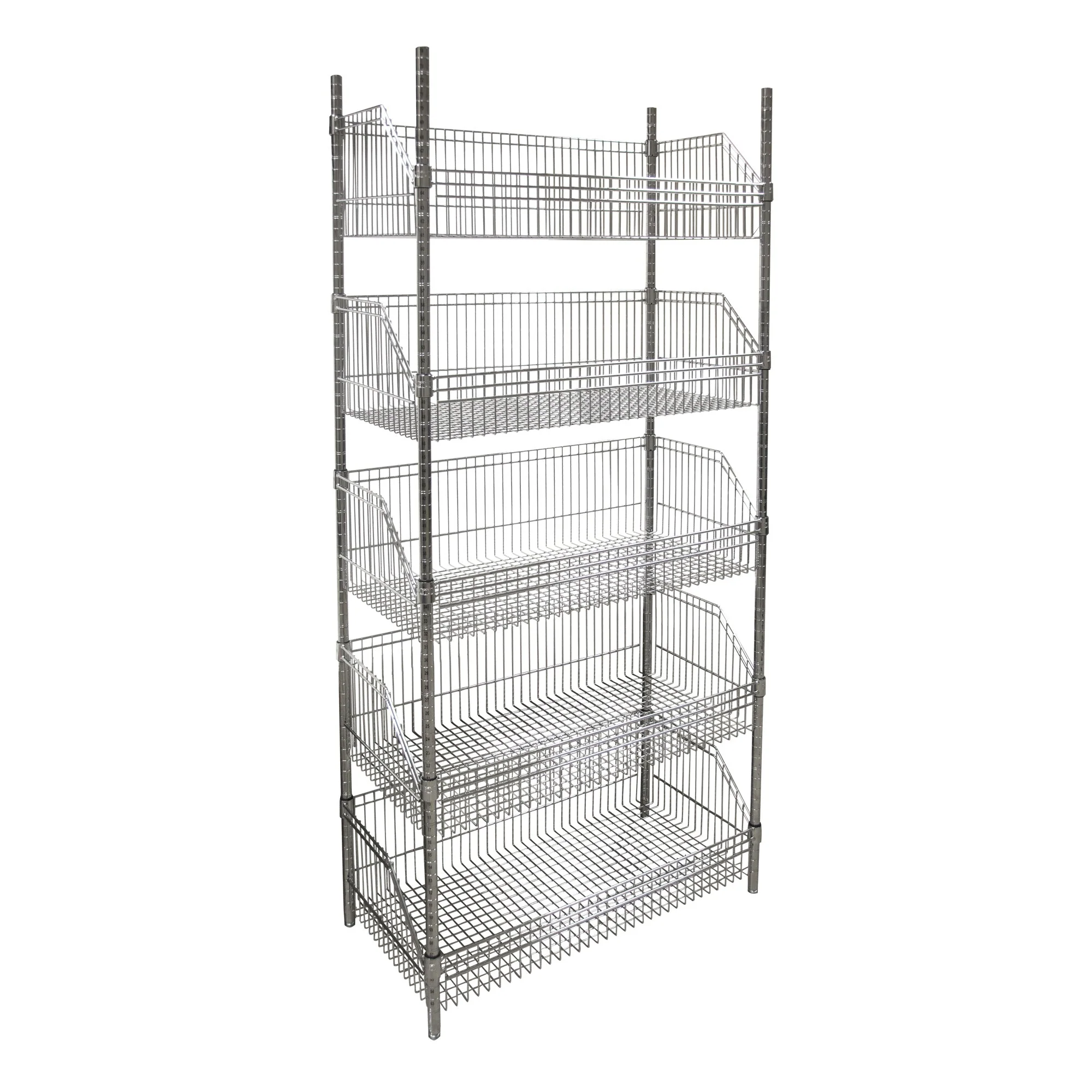 Wire Basket Shelving Unit, 5 Tiers, 48" W x 74" H x 18" D