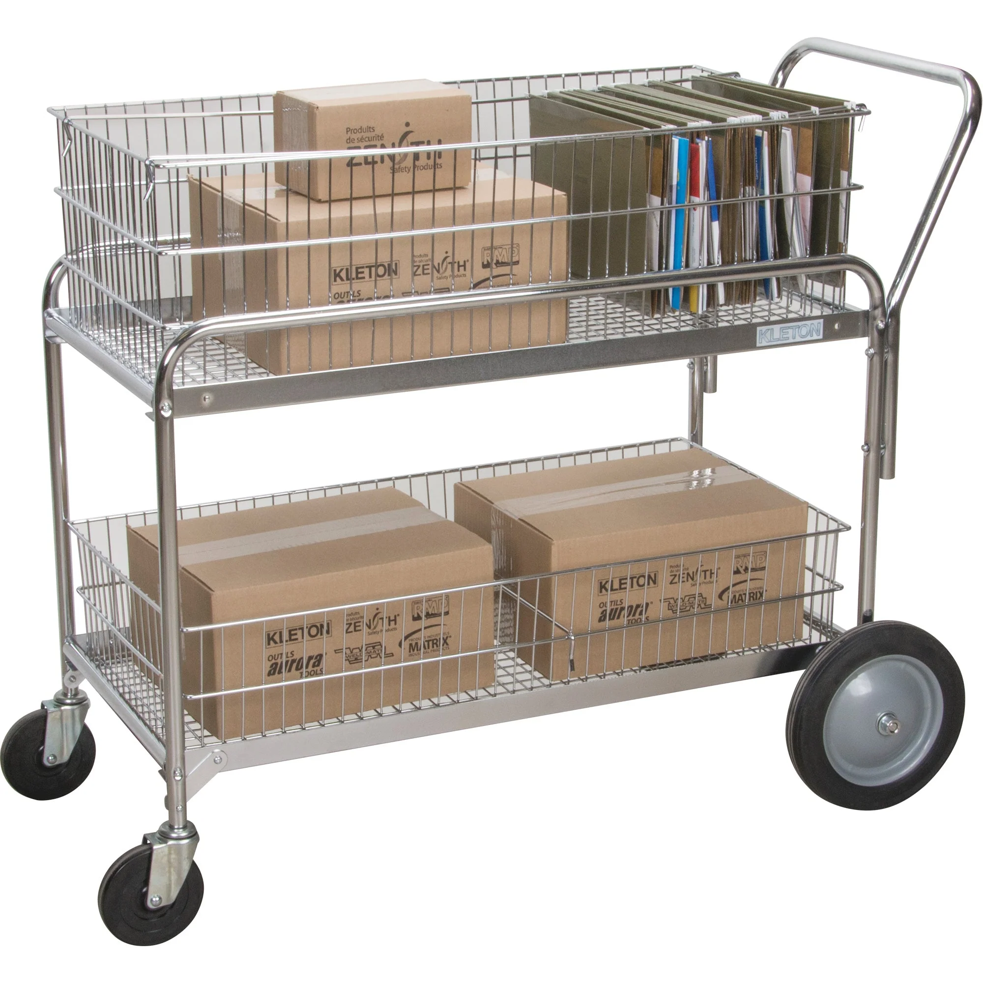 Wire Mesh Office Mail Cart, 250 lbs. Capacity, Chrome, 23" D x 42" L x 38" H, Chrome Plated - Image 2