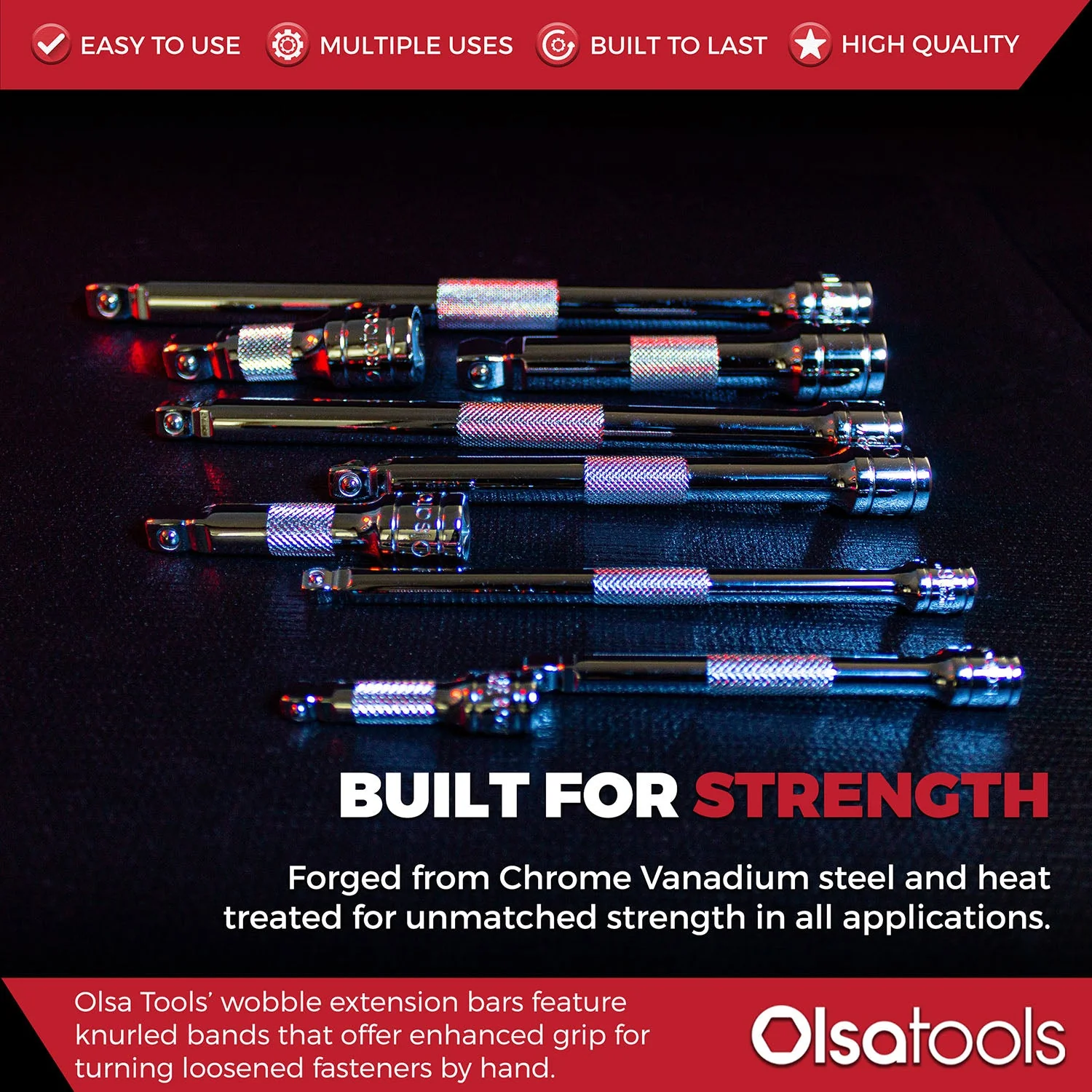 Wobble Socket Extension Set (9pc) | 1/2, 3/8, 1/4" Drive Ratchet Extension Bars - Image 6