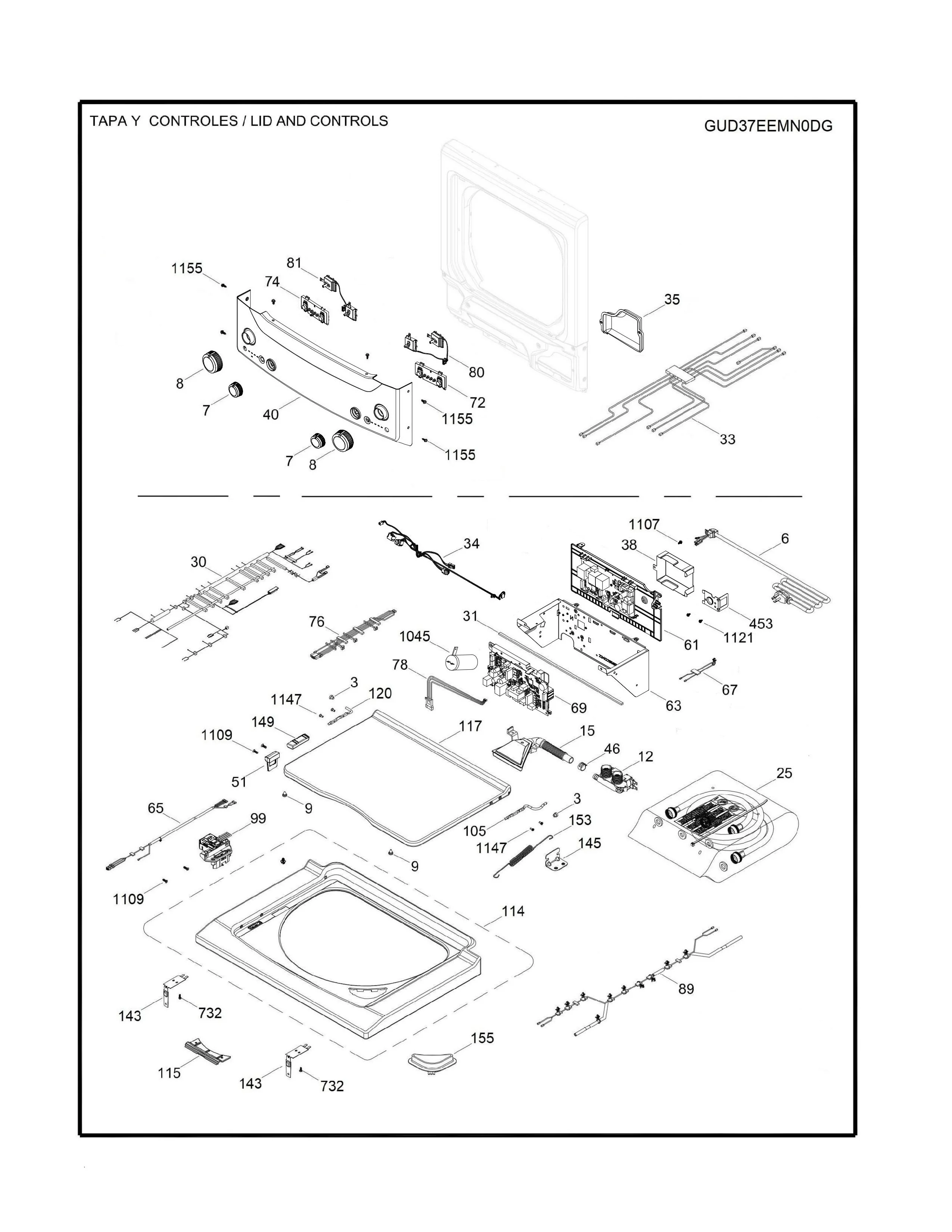 WW03F00557 Washer/Dryer Board UI Assembly - Image 5
